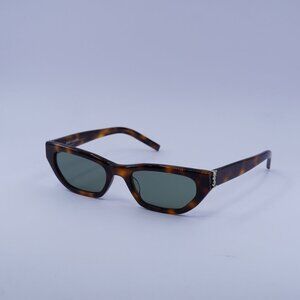 Saint Laurent SLM126 003 Sunglasses Havana Cat Eye Frame, Green Lenses